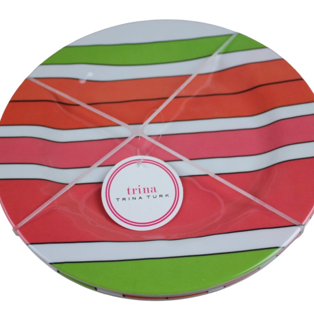Trina Turk Bright Stripes Melamine 11" Dinner Plate Set of 4 Summer Coral NWT
